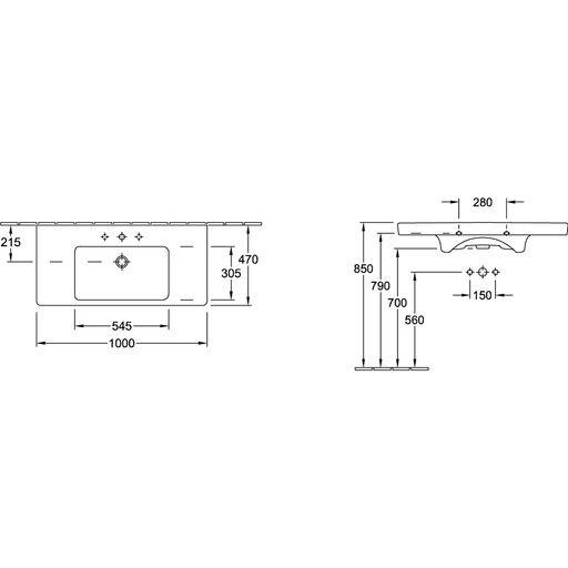 VILLEROY & BOCH - SWT SUBWAY 2.0 7175 1000x470mm 3-LArm mittl HL dg Ül Eckig geschl WeißAlpin C