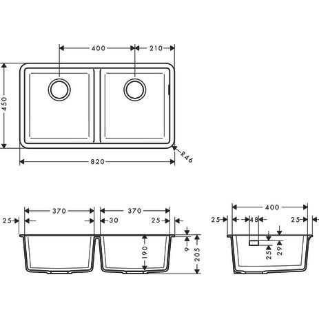 Hansgrohe - Unterbauspüle 370x370 S510-U770 BG