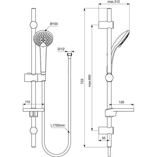 Ideal Standard - Brausekombination 720mm IDEALRAIN B9419 3-Funktionshandbrause 100mm chrom