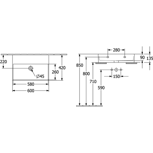 VILLEROY & BOCH - WT Memento 2.0 600x420mm re-eckig o. ÜL. geschliffen Graphite cplus