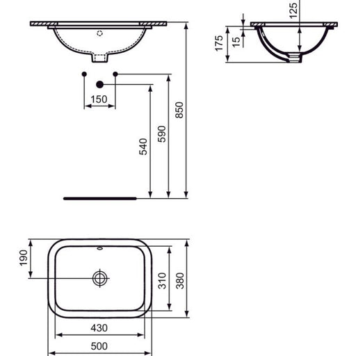 Ideal Standard - Unterbau-WT CONNECT, rechteckig, o. Hl., m.Ül. 500x380x175mm, Weiß