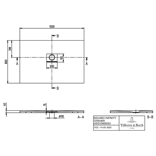 VILLEROY & BOCH - Duschwanne Squaro Infinity 1200x800x40mm re-eckig Anthracite