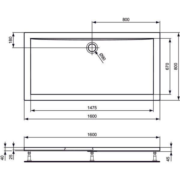Ideal Standard - Rechteck-Brausewanne ULTRA FLAT, 1600x800x47mm, Weiß