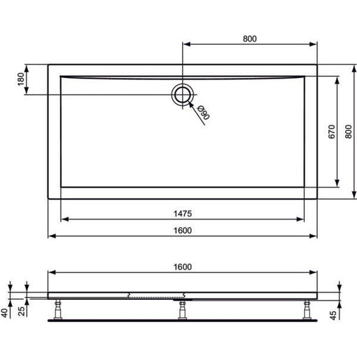Ideal Standard - Rechteck-Brausewanne ULTRA FLAT, 1600x800x47mm, Weiß