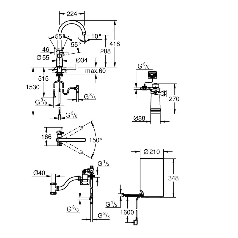 Grohe - Armatur und Boiler RED Duo 30083 M-Size C-Auslauf supersteel