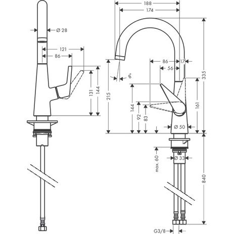 Hansgrohe - Spültischmischer TALIS S 220 Schwenkauslauf chrom