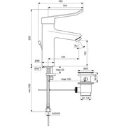 Ideal Standard - WT-Armatur CERAPLUS 2, Grande m.Bügelgriff,m.Ablgarn.,Ausld.123mm, Chr