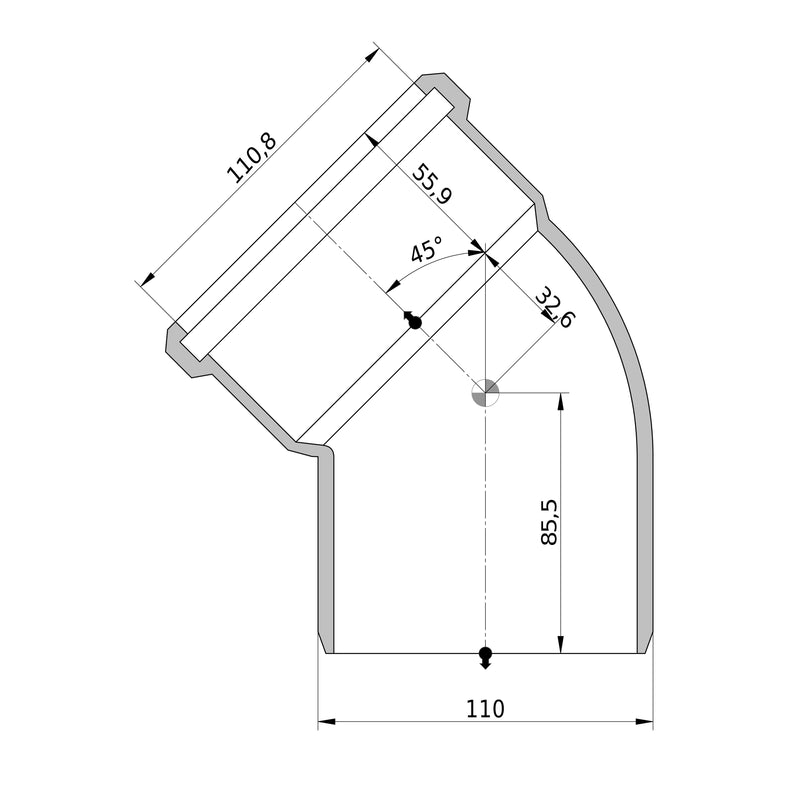 Wavin - Bogen AS+ DN 100 45 Grad