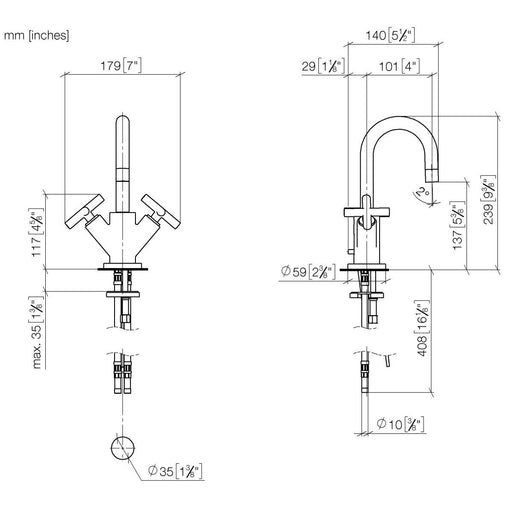 Dornbracht - Waschtisch 1-Locharmatur TARA 22302892 Kreuzgriff platin
