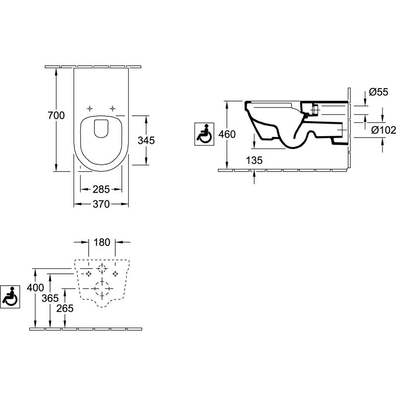 VILLEROY & BOCH - Combi-Pack ViCareUNIVERSAL 370x700x 325mm wandh. Abg. waagr. DF we Alpin