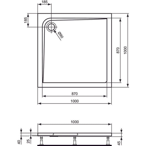 Ideal Standard - Rechteck-Brausewanne ULTRA FLAT, 1000x1000x47mm, Weiß