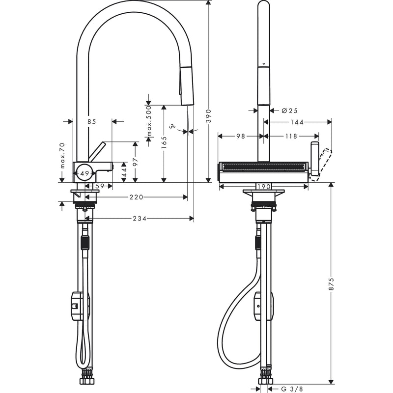 Hansgrohe - Spültischmischer 170 Aquno Select M81 Ausziehbrause 3jet mattschwarz