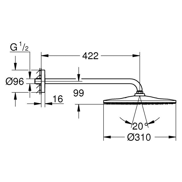Grohe - Kopfbrauseset RAINSHOWER 310 Mono 26557 Brausearm 422mm chrom