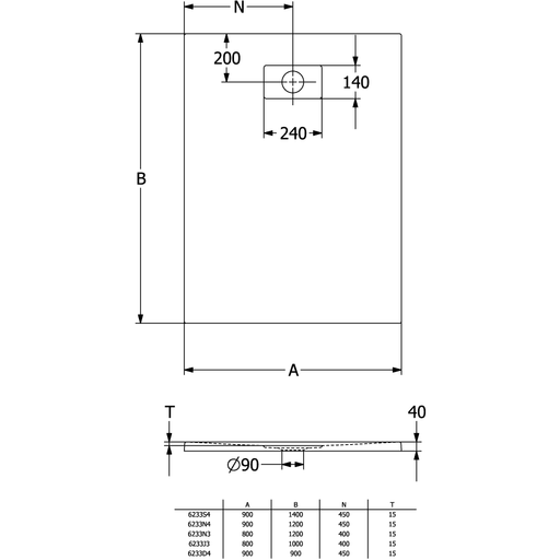 VILLEROY & BOCH - DW Le Valence 900x1400x40mm re-eckig Flächenbündiger Einbau AR CeraSoft