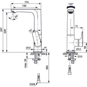 Ideal Standard - WT-Arm.CONNECT AIR,5l/min,o.Ablgarn., m.h.schwenkb.Ausl.,Ausld.140mm,Bl.silver