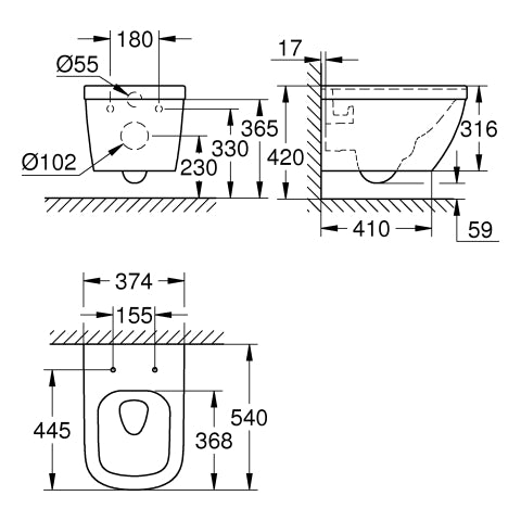 Grohe - Wand-Tiefspül-WC EURO Keramik 39328 alpinweiß