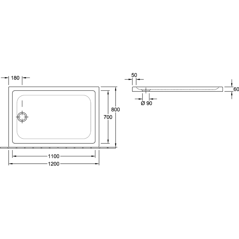 VILLEROY & BOCH - Duschwanne O.novo Plus 6210 1200x800x60mm Weiß Alpin
