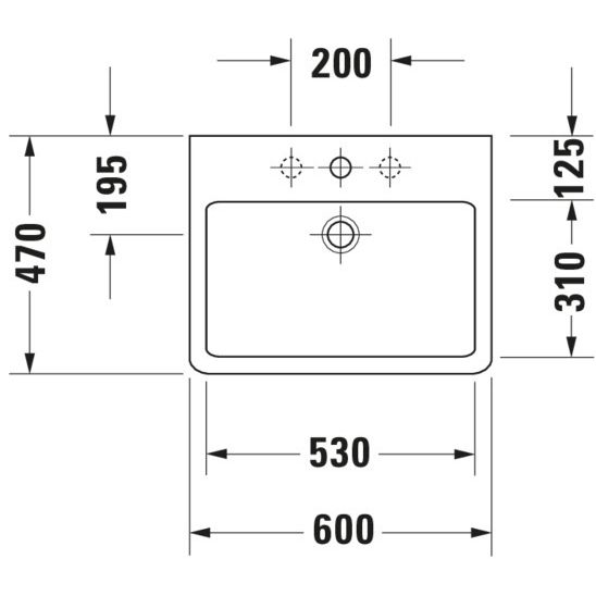 Duravit - Waschtisch VERO 600x470mm 045460 m.ÜL, 1 HL, geschl., weiß