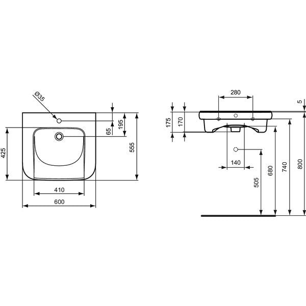 Ideal Standard - Waschtisch CONTOUR 21 600mm S2389 unterfahrbar weiß