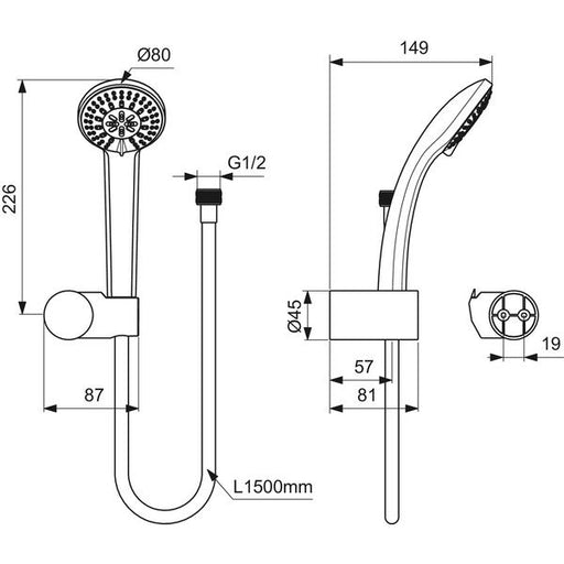 Ideal Standard - Handbrause-Set IDEALRAIN B9507 3-Funktionshandbrause 80mm chrom