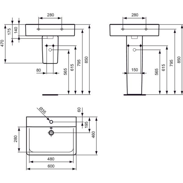 Ideal Standard - Waschtisch CONNECT 600mm E7141 weiß Iplus 1 HL