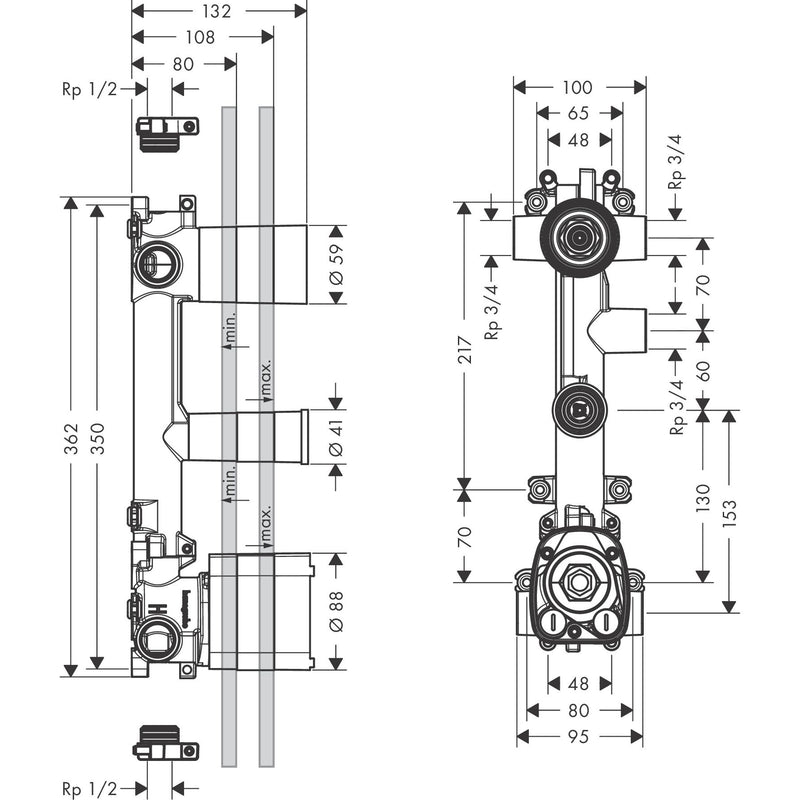 Hansgrohe - Thermostatmodul Unterputz AXOR Citterio E Grundset 3 Verbraucher
