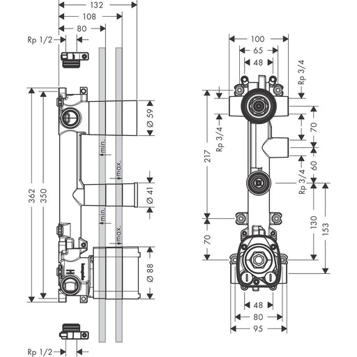 Hansgrohe - Thermostatmodul Unterputz AXOR Citterio E Grundset 3 Verbraucher