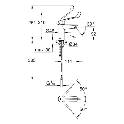 Grohe - EH-WT-Batterie EUROSMART 23984_3 S-Size Verbrühschutz langer Hebel chrom