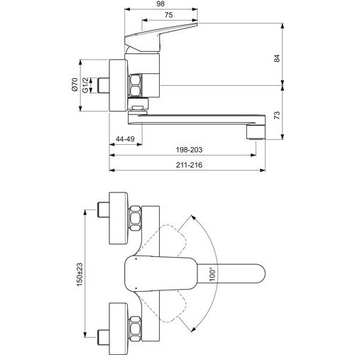 Ideal Standard - Wand-Küchenarmatur CERAPLAN Ausld.198mm Chrom