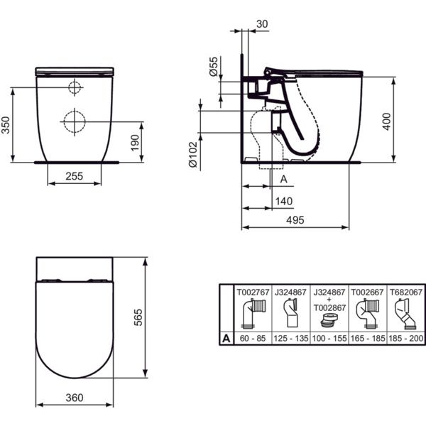 Ideal Standard - Standtiefspül-WC BLEND Round, AquaBlade, 360x565x400mm, Weiß