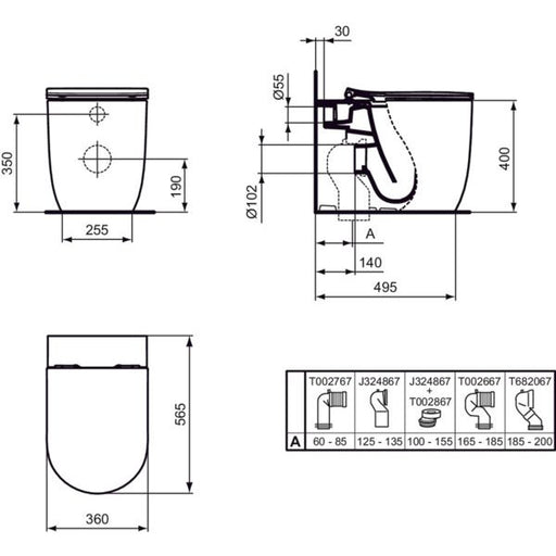 Ideal Standard - Standtiefspül-WC BLEND Round, AquaBlade, 360x565x400mm, Weiß