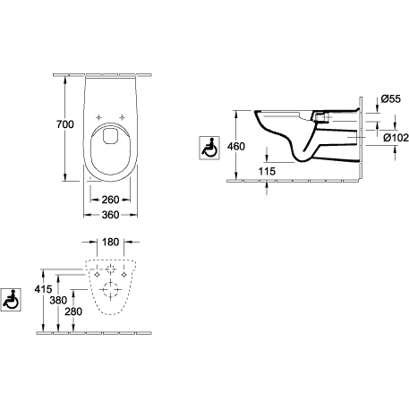 VILLEROY & BOCH - Combi-Pack ViCareUNIVERSAL 360x700x344mm Abg. waagr. DF we Alpin