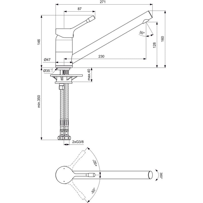 Ideal Standard - Küchenarmatur CERALOOK, ND, Ausld.230mm, Chrom
