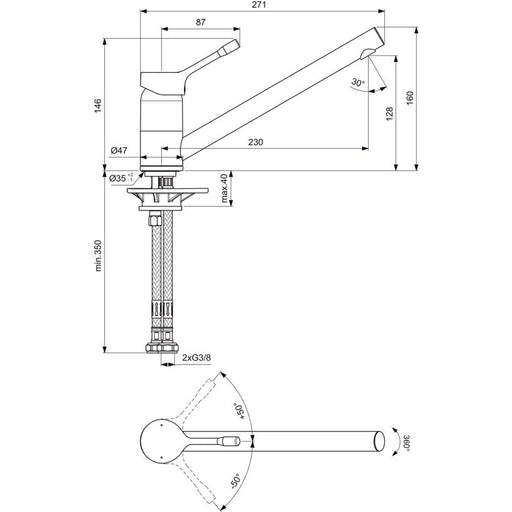 Ideal Standard - Küchenarmatur CERALOOK, ND, Ausld.230mm, Chrom