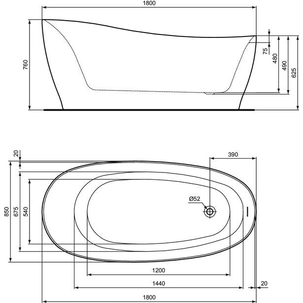Ideal Standard - Kf-Badewanne AROUND, freistehend, m.Ablauf, 1800x850x625mm, Schwarz