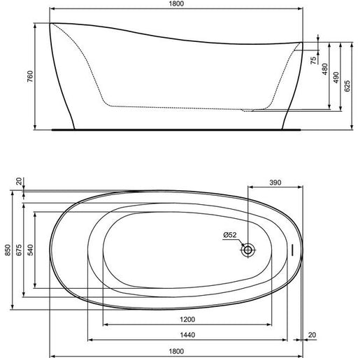 Ideal Standard - Kf-Badewanne AROUND, freistehend, m.Ablauf, 1800x850x625mm, Schwarz