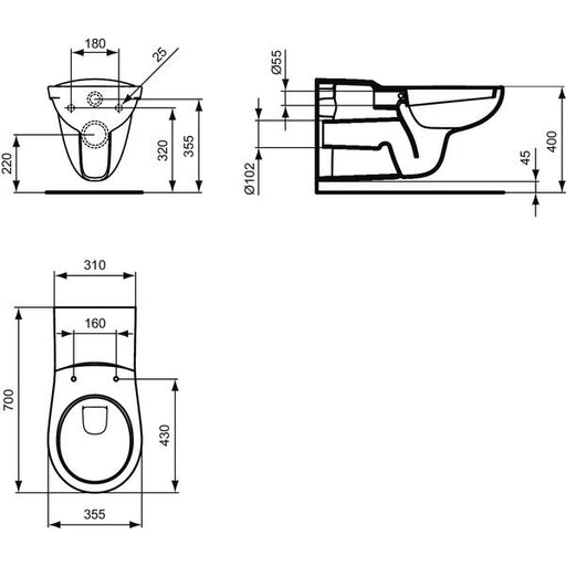 Ideal Standard - Wand-WC tief CONTOUR 21 V3404 barrierefrei weiß