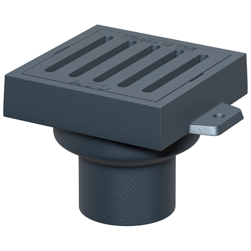 ACO Passavant - Bodenablauf Guss DN100/ 90 Grad/ M125/Rost eckig/Anstrich