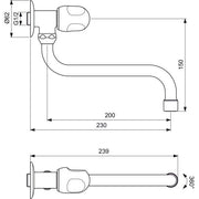 Ideal Standard - Wandventil Ausladung 230mm ALPHA B2045A m.schwenkb. Auslauf chrom