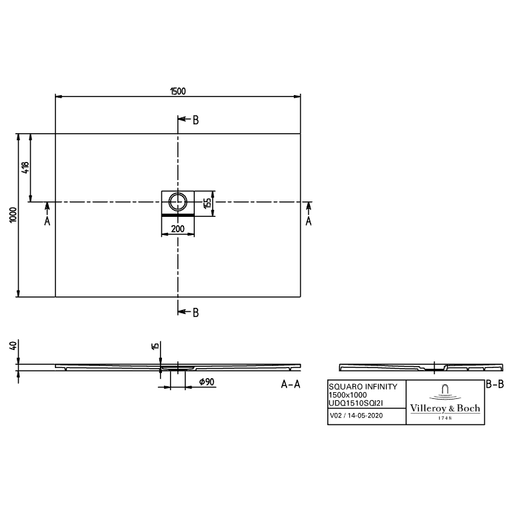 VILLEROY & BOCH - Duschwanne Squaro Infinity 1500x1000x40mm re-eckig Stone White