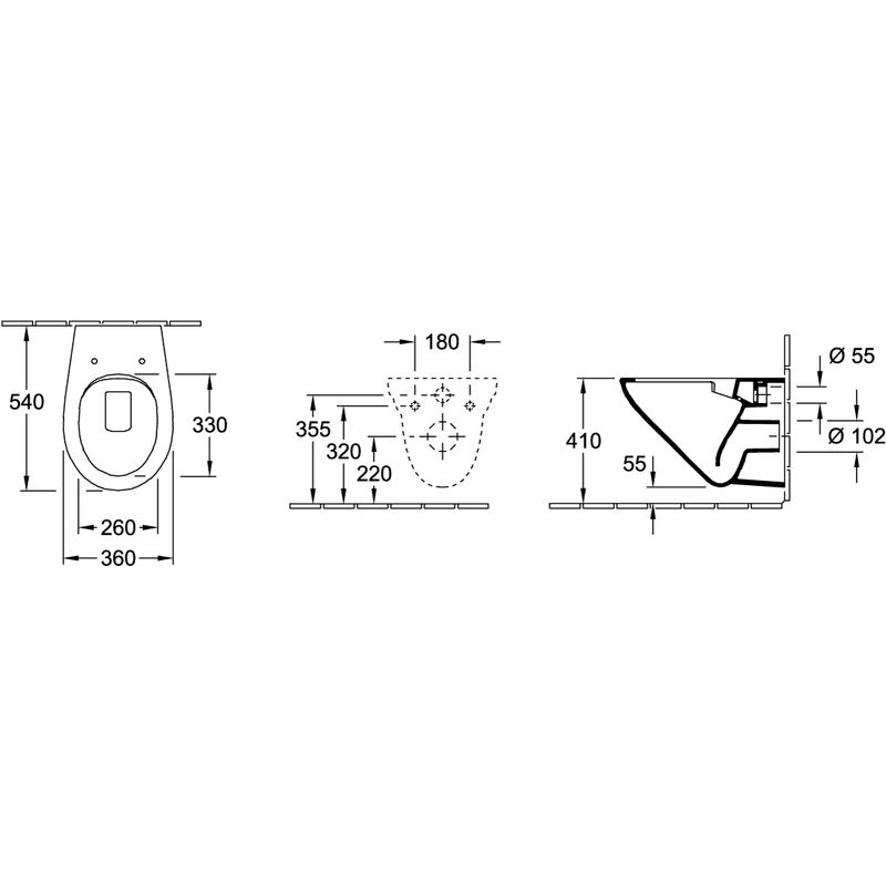 VILLEROY & BOCH - T-WC sprd-los O.novo 360x540x356mm ov Abg. waagr. m. DirectFlush Pergamon c