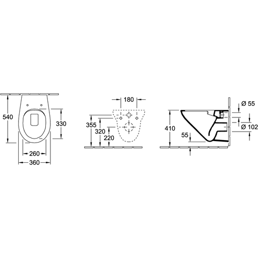 VILLEROY & BOCH - T-WC sprd-los O.novo 360x540x356mm ov Abg. waagr. m. DirectFlush Pergamon c