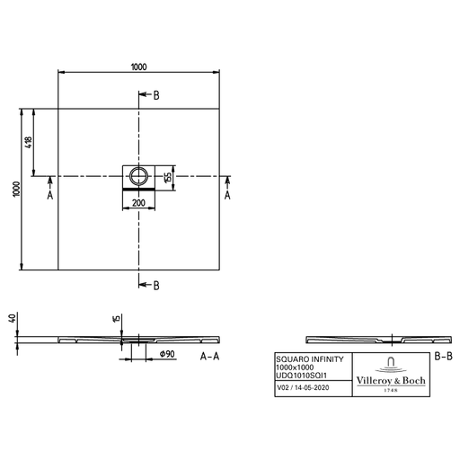 VILLEROY & BOCH - Duschwanne Squaro Infinity 1000x1000x40mm quadr. Anthracite