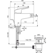 Ideal Standard - Bidetarmatur CERAFLEX, Ausld. 114mm mit Ablaufgarnitur aus Kunststoff, chrom