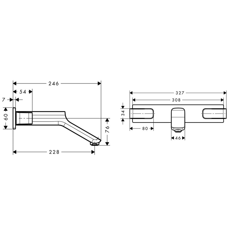 Hansgrohe - 3-Loch WTA AXOR Urquiola Wand chrom mit Platte u.langem Auslauf