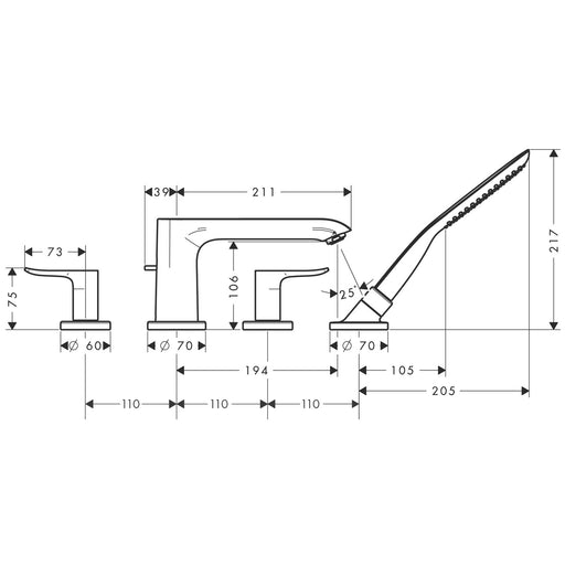 Hansgrohe - 4-Loch Wannenarmatur METRIS F-Set chrom Wannenrandmontage