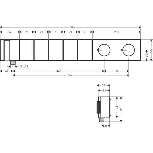 Hansgrohe - Thermostatmodul Unterputz Select AXOR Edge F-Set 5 Verbr.Diamantschliff chrom