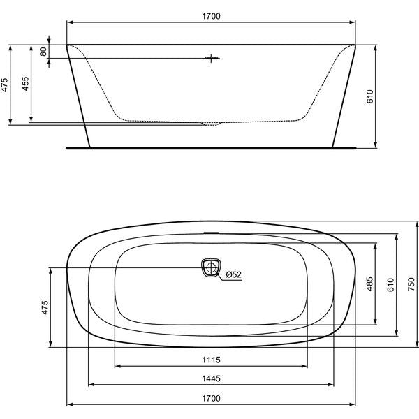 Ideal Standard - Duo-Badewanne DEA, freistehend, 1700x750x475/610mm, Seidenweiß