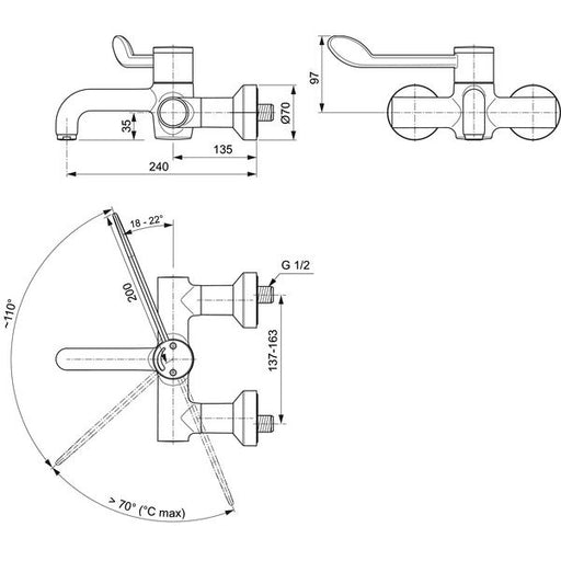 Ideal Standard - Wand-WT-Thermostat CERAPLUS 2 Ausld. 240mm, Chrom