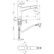 Ideal Standard - Küchenarmatur CERAPLAN m.h.Auslauf ND Ausld.210mm 1-Funktions-Handbrause Chrom
